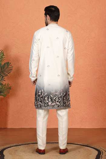 Aham-Vayam Embroidered Cotton Silk Kurta & Pant Set 