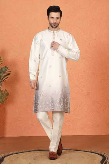 Aham-Vayam Embroidered Cotton Silk Kurta & Pant Set 