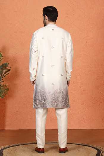 Aham-Vayam Embroidered Cotton Silk Kurta & Pant Set 