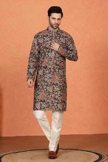 Shop Aham-Vayam Black Cotton Printed Kurta And Pant Set Online at Aza Fashions Shop_Aham-Vayam_Black Cotton Printed Kurta And Pant Set _Online_at_Aza_Fashions