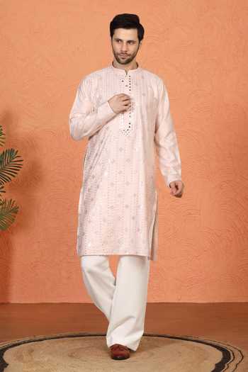Aham-Vayam Embroidered Cotton Kurta & Pant Set 