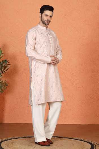Aham-Vayam_Pink Cotton Embroidered Kurta And Pant Set _Online_at_Aza_Fashions