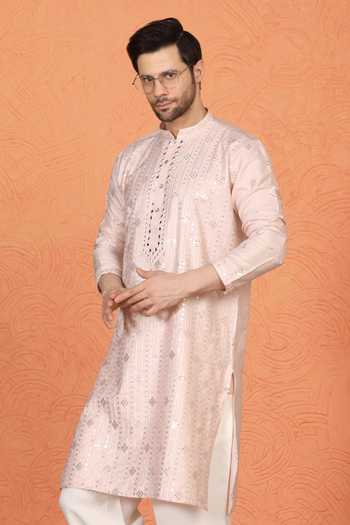 Buy_Aham-Vayam_Pink Cotton Embroidered Kurta And Pant Set _Online_at_Aza_Fashions