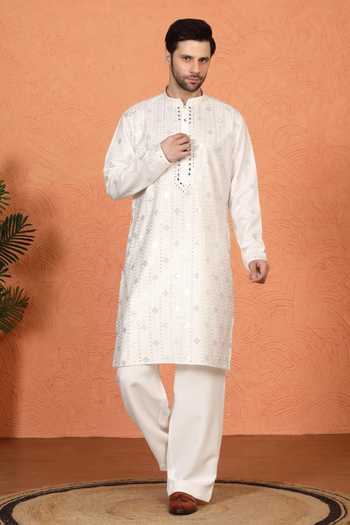 Aham-Vayam Cotton Embroidered Kurta & Pant Set 