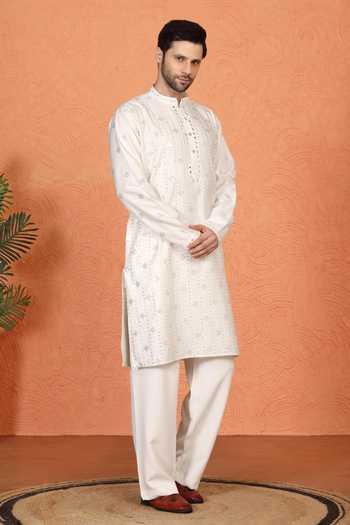 Buy_Aham-Vayam_White Cotton Embroidered Kurta And Pant Set 