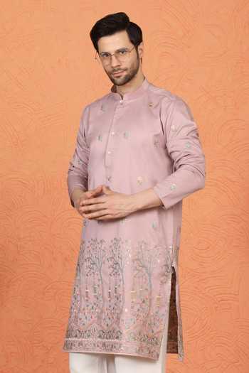 Shop_Aham-Vayam_Pink Cotton Embroidered Kurta And Pant Set _Online_at_Aza_Fashions
