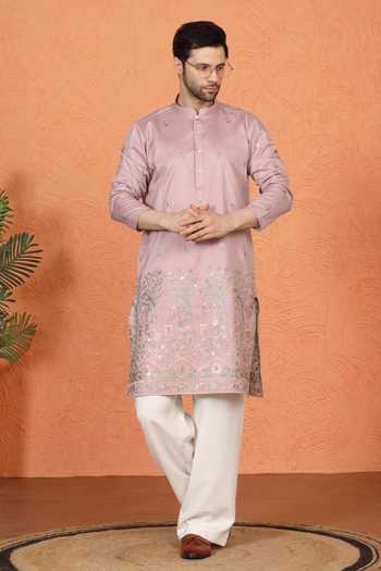 Aham-Vayam Embroidered Cotton Kurta & Pant Set 