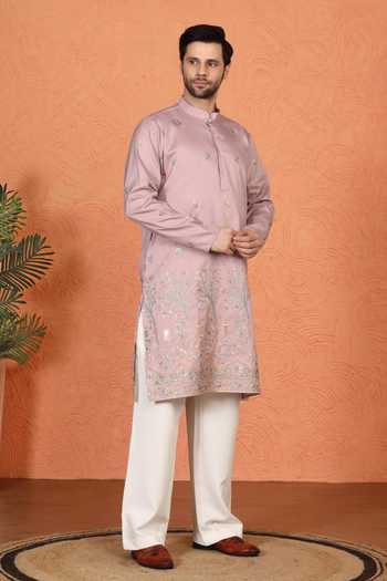 Aham-Vayam_Pink Cotton Embroidered Kurta And Pant Set _at_Aza_Fashions
