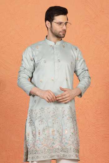 Shop_Aham-Vayam_Green Cotton Embroidered Kurta And Pant Set 