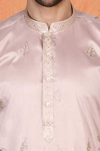 Aham-Vayam_Pink Cotton Embroidered Kurta And Pant Set _Online_at_Aza_Fashions