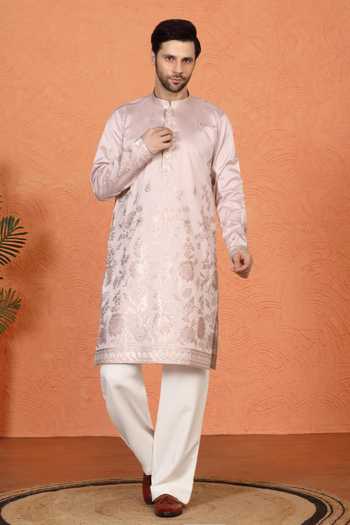 Shop_Aham-Vayam_Pink Cotton Embroidered Kurta And Pant Set _Online_at_Aza_Fashions