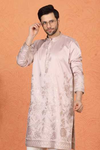 Aham-Vayam_Pink Cotton Embroidered Kurta And Pant Set _at_Aza_Fashions