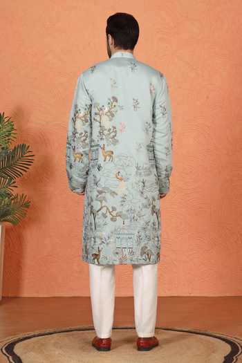 Aham-Vayam Embroidered Cotton Kurta & Pant Set 