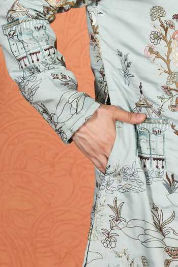 Shop_Aham-Vayam_Blue Cotton Embroidered Kurta And Pant Set 