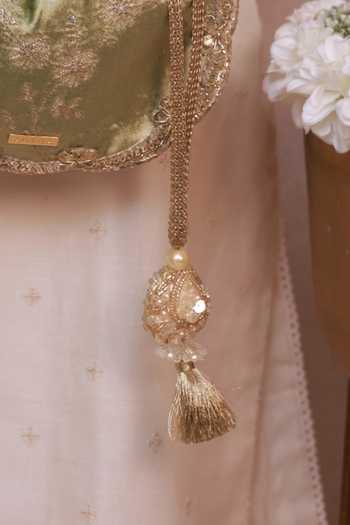 Amyra Green Embroidery, Beads, Pearls, Zari, Tassels Suki Velvet Scallop Potli Online at Aza Fashions Amyra_Green Embroidery, Beads, Pearls, Zari, Tassels Suki Velvet Scallop Potli _Online_at_Aza_Fashions