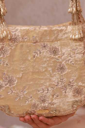 Shop Amyra Off White Suki Velvet Scallop Embroidered Purse Online at Aza Fashions Shop_Amyra_Off White Suki Velvet Scallop Embroidered Purse _Online_at_Aza_Fashions
