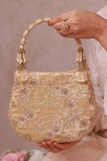 Amyra Suki Velvet Scallop Embroidered Purse