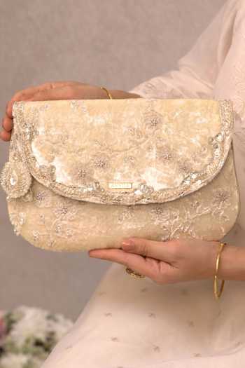 Amyra Suki Velvet Embroidered Envelope Clutch 