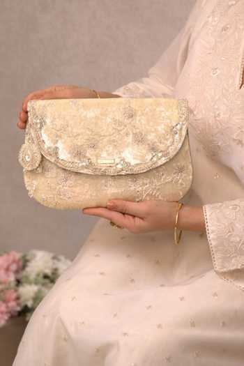 Amyra Suki Velvet Embroidered Envelope Clutch 