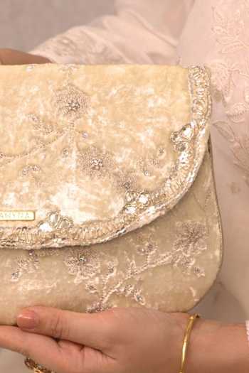 Shop_Amyra_Off White Suki Velvet Embroidered Envelope Clutch _Online_at_Aza_Fashions