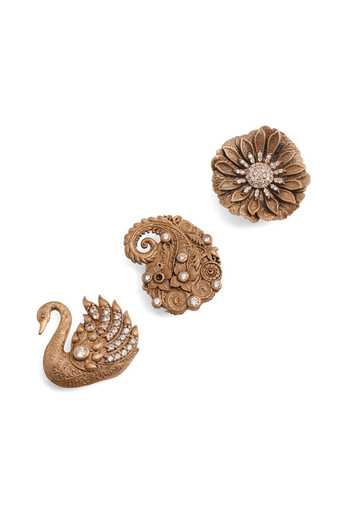 Buy_Cosa Nostraa_Gold Regal Bloom Combo Button Covers - Set Of 3 _Online_at_Aza_Fashions