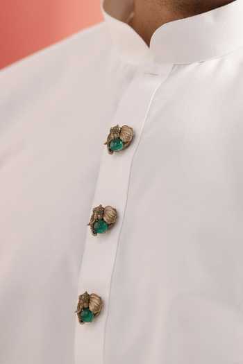 Cosa Nostraa_Gold Emerald Gajraj Button Covers - Set Of 3 _Online_at_Aza_Fashions