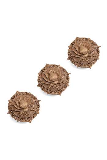 Shop_Cosa Nostraa_Gold Iconic Lotus Button Covers - Set Of 3 _Online_at_Aza_Fashions