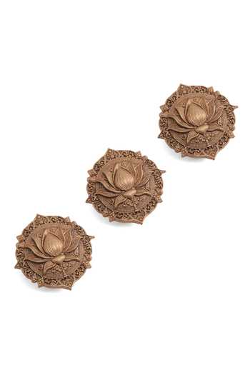 Shop_Cosa Nostraa_Gold The Lotus Majesty Button Covers - Set Of 3 _Online_at_Aza_Fashions