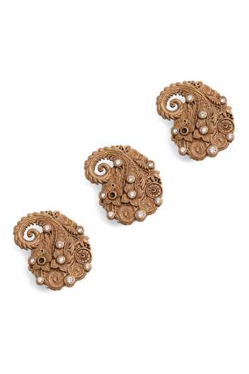 Shop_Cosa Nostraa_Gold Floral Paisley Crest Button Covers - Set Of 3 _Online_at_Aza_Fashions