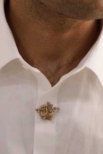 Shop_Cosa Nostraa_Gold Divine Flute Button Covers - Set Of 3 _Online_at_Aza_Fashions