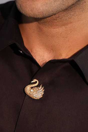 Shop_Cosa Nostraa_Gold Regal Swan Crest Button Covers - Set Of 3 _Online_at_Aza_Fashions