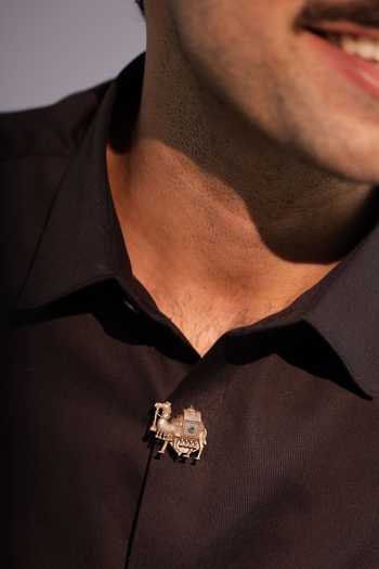 Shop_Cosa Nostraa_Gold Royal Camel Crest Button Covers - Set Of 3 _Online_at_Aza_Fashions