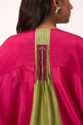 Shop_Ruchi Marodia_Pink Chanderi Round Neck, Yes Lotus Jaal Kurta And Pant Set _Online_at_Aza_Fashions