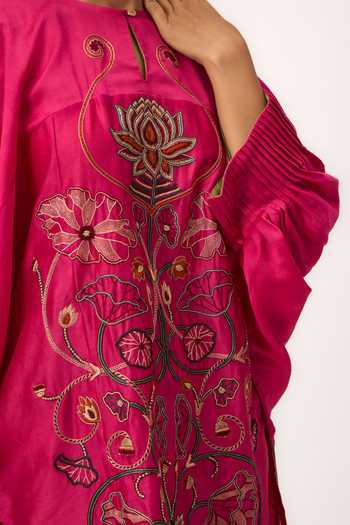 Buy_Ruchi Marodia_Pink Chanderi Round Neck, Yes Lotus Jaal Kurta And Pant Set 