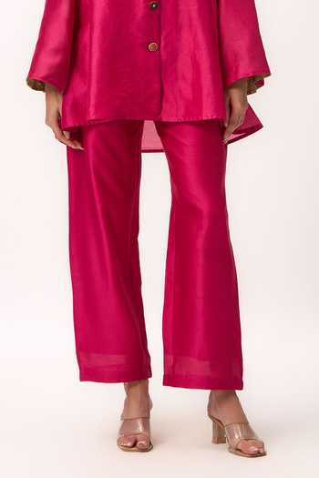 Ruchi Marodia_Pink Chanderi Shawl Neck Lotus Jaal Shirt And Pant Set _Online_at_Aza_Fashions