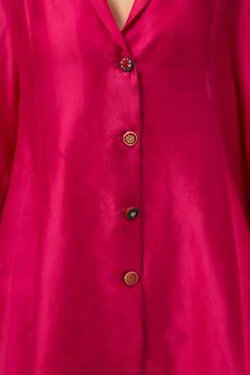 Shop_Ruchi Marodia_Pink Chanderi Shawl Neck Lotus Jaal Shirt And Pant Set _Online_at_Aza_Fashions