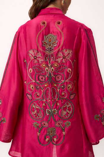 Buy_Ruchi Marodia_Pink Chanderi Shawl Neck Lotus Jaal Shirt And Pant Set 