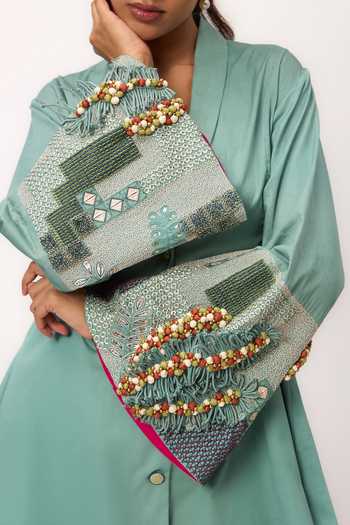Buy_Ruchi Marodia_Green Cotton Satin Shawl Neck Shami Whisper Shirt And Pant Set 