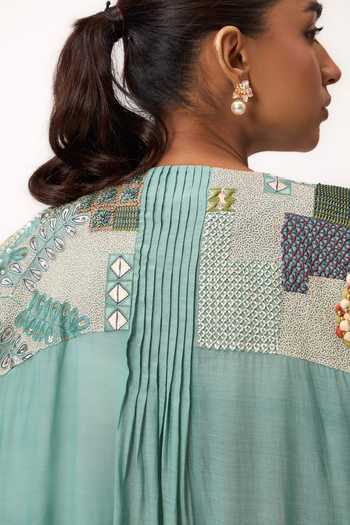 Buy_Ruchi Marodia_Green Silk, Muslin Round Neck, Yes Shami Whisper Embroidered Kurta And Pant Set 