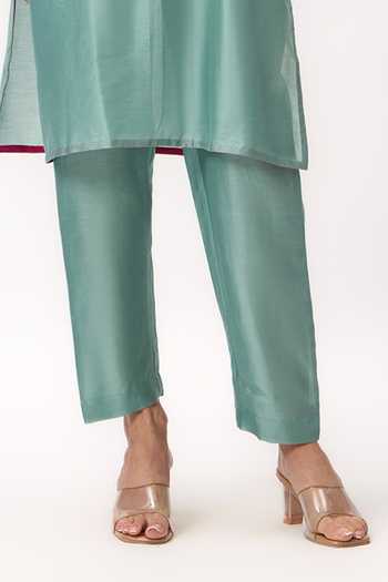 Buy_Ruchi Marodia_Green Chanderi Round Neck Shami Whisper Kurta Set _Online_at_Aza_Fashions