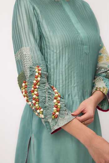 Ruchi Marodia_Green Chanderi Round Neck Shami Whisper Kurta Set _at_Aza_Fashions