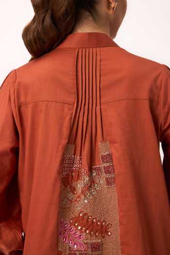 Ruchi Marodia_Orange Cotton Satin Mandarin Collar Shami Whisper Shirt _at_Aza_Fashions
