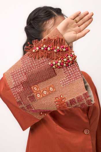Buy_Ruchi Marodia_Orange Cotton Satin Shawl Neck Shami Whisper Shirt And Pant Set 