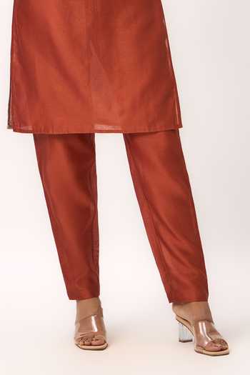 Buy_Ruchi Marodia_Orange Chanderi Mandarin Collar Shami Whisper Kurta Set _Online_at_Aza_Fashions