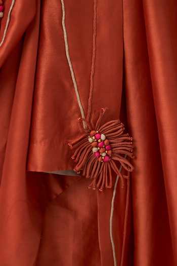 Ruchi Marodia_Orange Chanderi Mandarin Collar Shami Whisper Kurta Set _at_Aza_Fashions