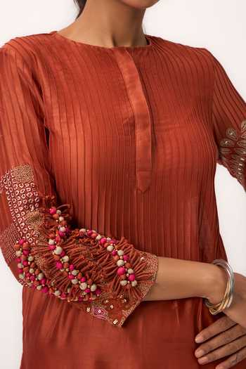 Shop_Ruchi Marodia_Orange Chanderi Mandarin Collar Shami Whisper Kurta Set 