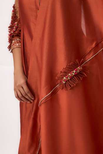 Buy_Ruchi Marodia_Orange Chanderi V-neck Shami Whisper Panelled Kurta Set 
