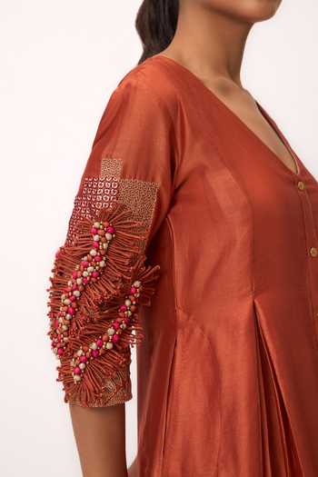 Shop_Ruchi Marodia_Orange Chanderi V-neck Shami Whisper Panelled Kurta Set 