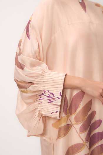 Ruchi Marodia_Pink Chanderi Round Neck, Yes Watercolor Print Kurta And Pant Set _Online_at_Aza_Fashions