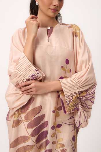 Shop_Ruchi Marodia_Pink Chanderi Round Neck, Yes Watercolor Print Kurta And Pant Set _Online_at_Aza_Fashions
